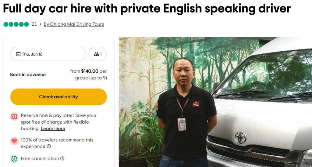 Hire a car with driver can speaking English in Chiang mai